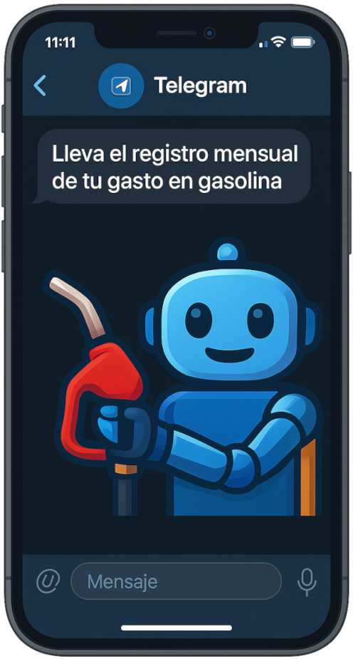 Telegram en móvil mostrando el bot Gasolino